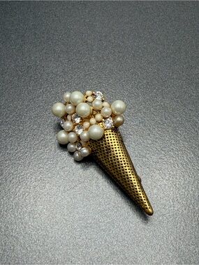 Marc Jacobs Gold Ice Cream Cone Pearl Brooch #78sb